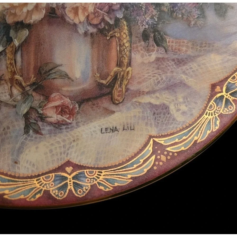Set Of 2 W.L. George Collectors Plates By Lena Liu Floral‎ Gold Accents 8
